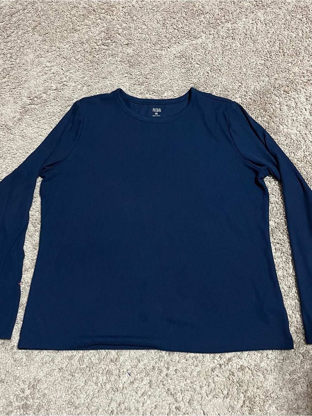 a.n.a Women's Rib Knit T-Shirt Long Sleeve Crew Neck Blue Solid XXL
